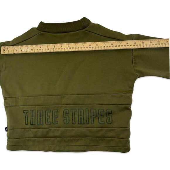 Adidas Women’s Sweatshirt Crop Crew Neck Olive Green Size Small Three Stripe - Picture 10 of 11